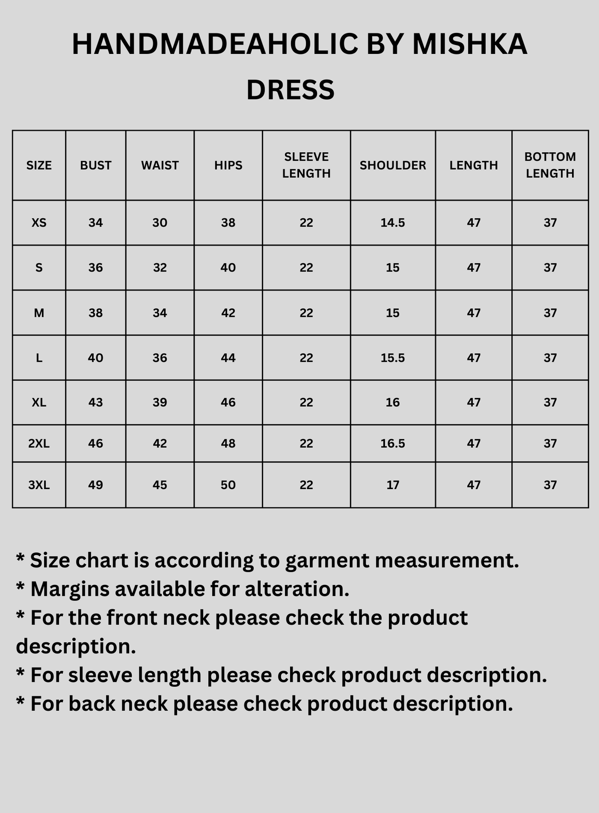 BOHO OFF WHITE DRESS Size Chart