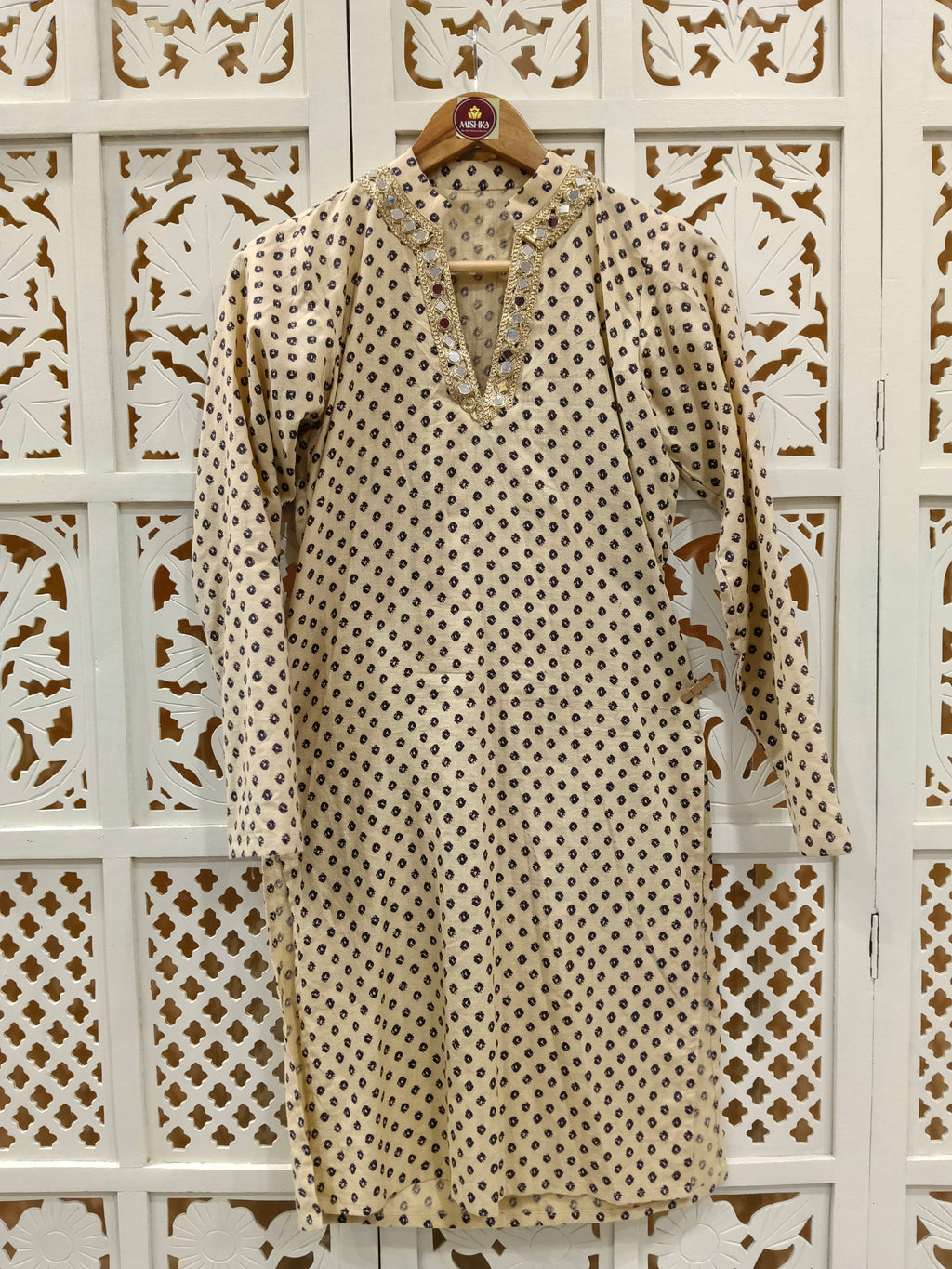 BEIGE BANDHANI BOYS KURTA RAAS'26