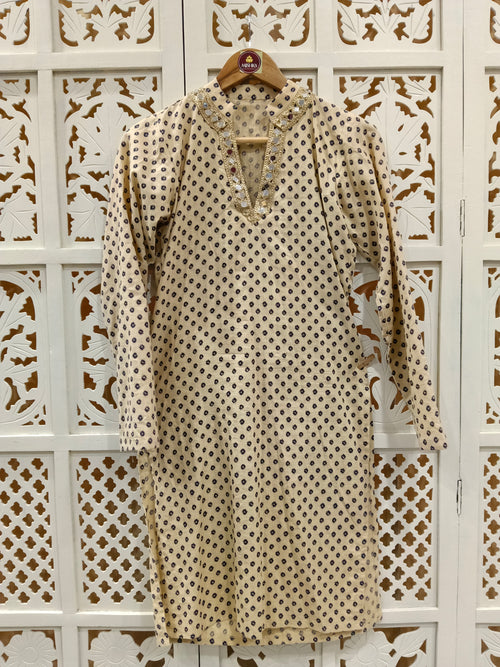 BEIGE BANDHANI BOYS KURTA RAAS'26