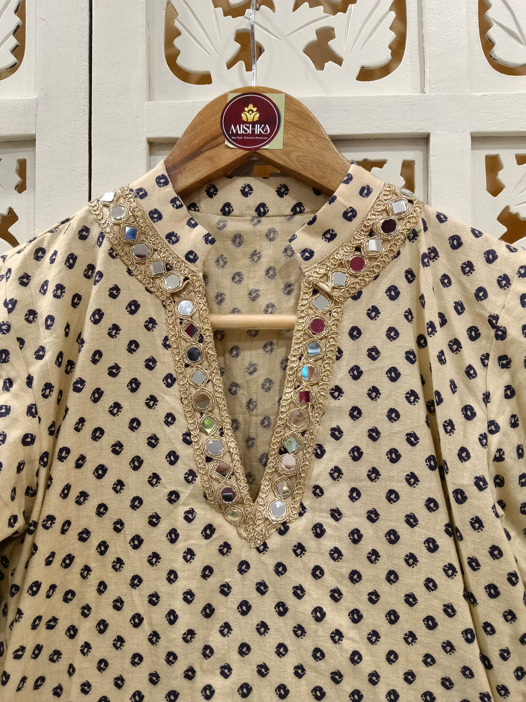 BEIGE BANDHANI BOYS KURTA RAAS'26