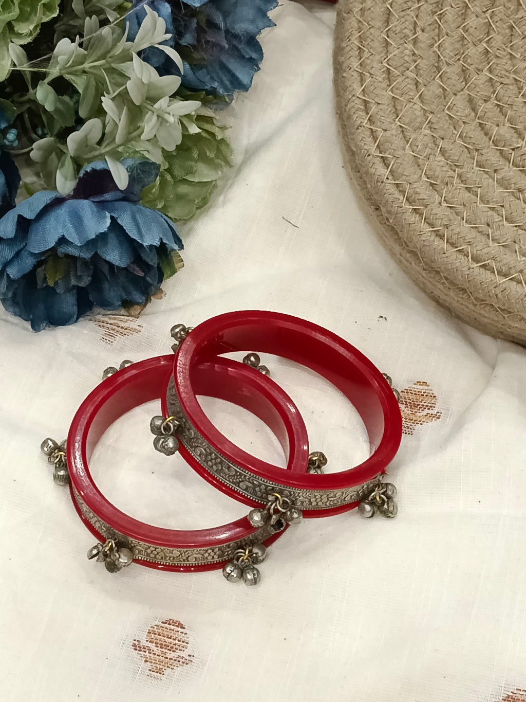 Heer Red  German Silver Bangles