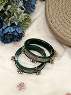 Heer Green German Silver Bangles