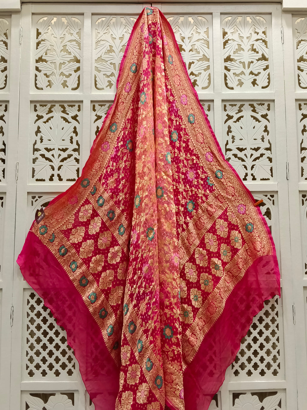 Rani Pink Pure Georgette Minakari Bandhani Dupatta