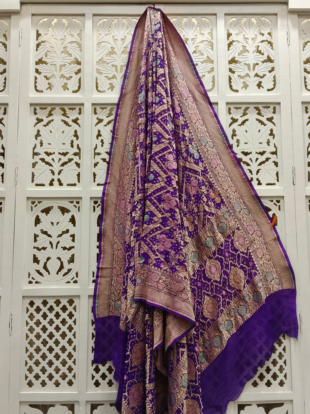 Dark Purple Pure Georgette Minakari Bandhani Dupatta