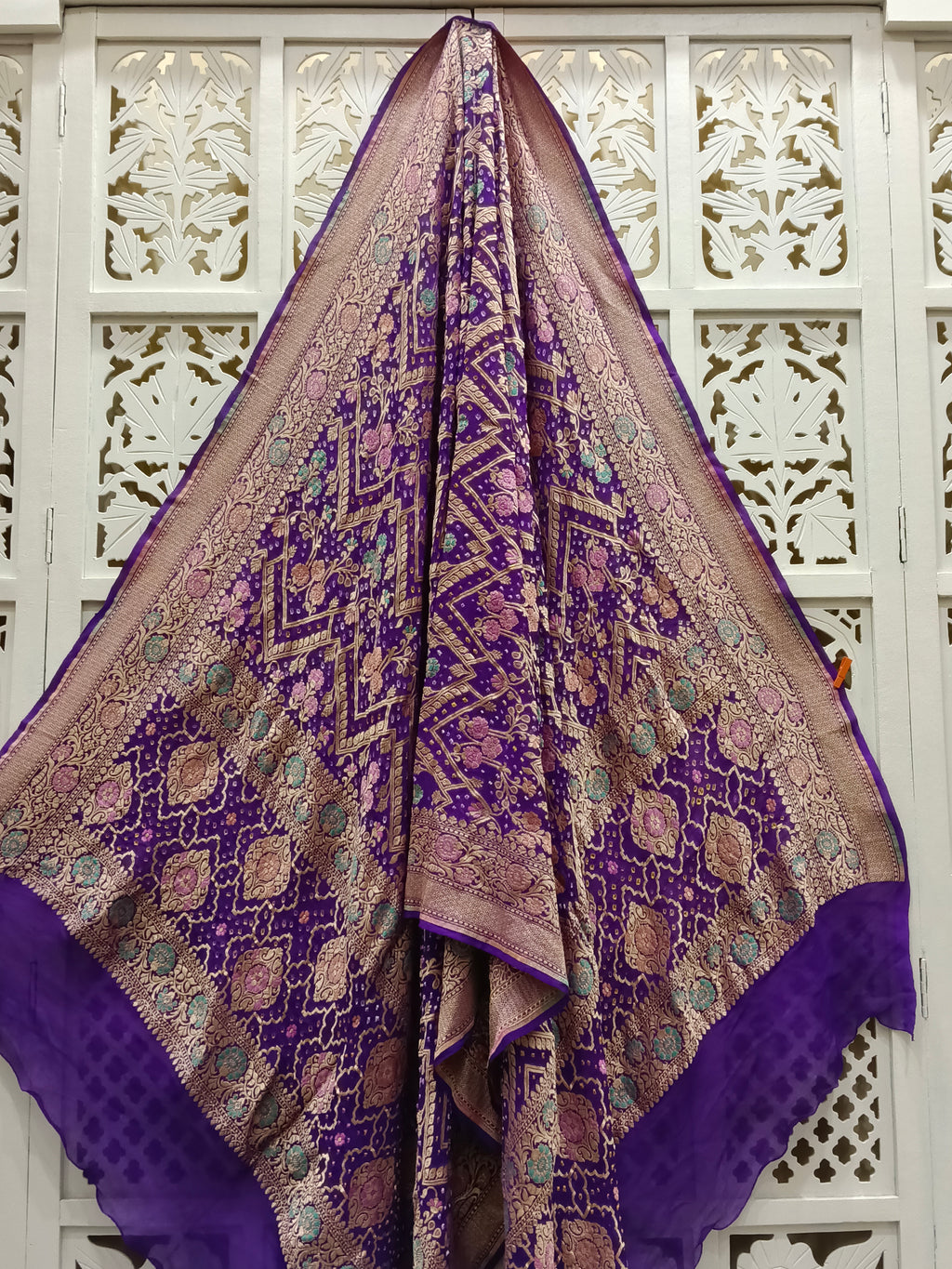 Dark Purple Pure Georgette Minakari Bandhani Dupatta
