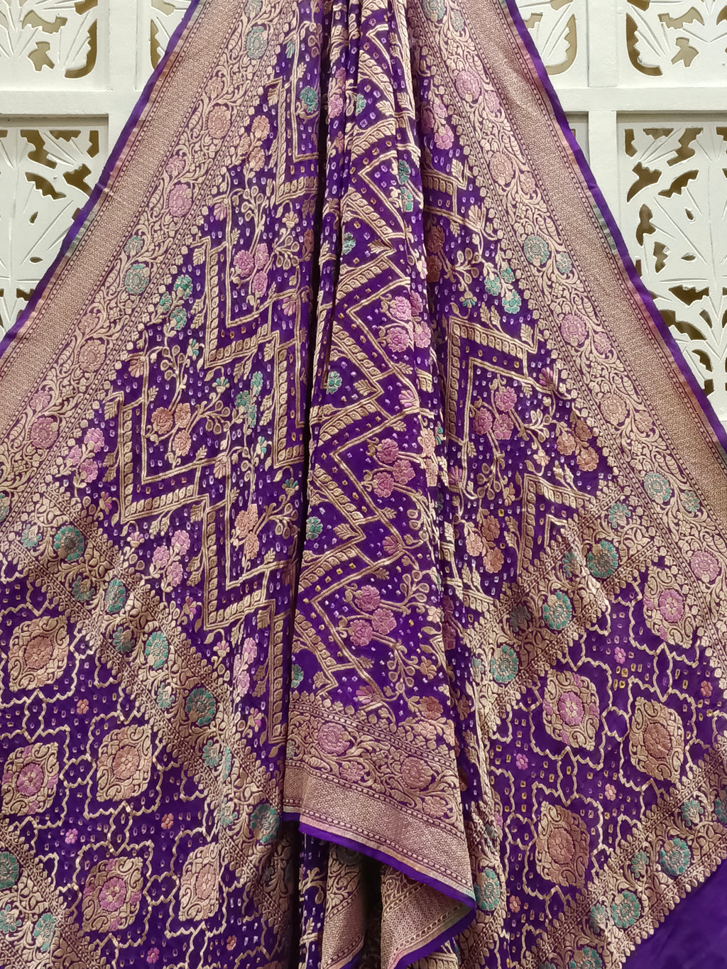 Dark Purple Pure Georgette Minakari Bandhani Dupatta