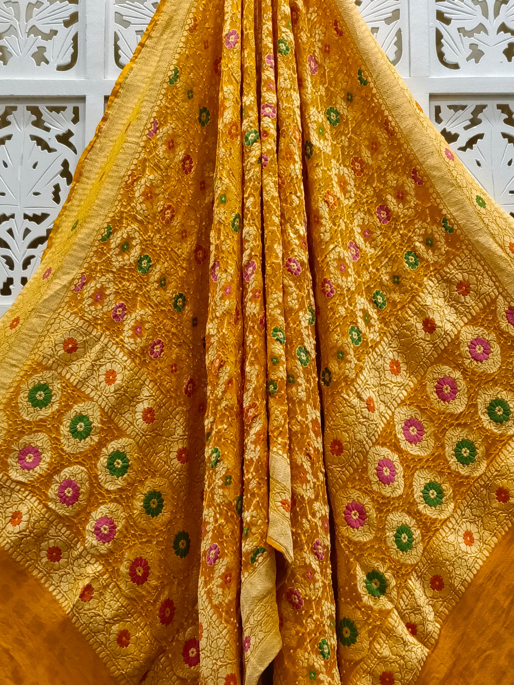 Mustard Pure Georgette Minakari Bandhani Dupatta