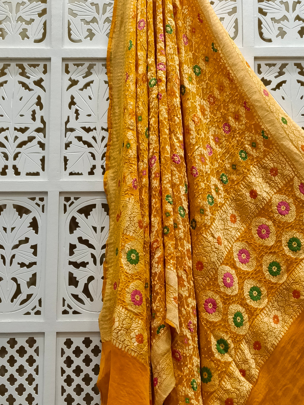 Mustard Pure Georgette Minakari Bandhani Dupatta