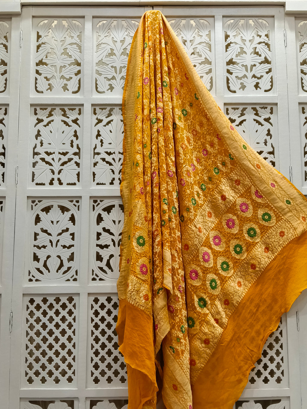 Mustard Pure Georgette Minakari Bandhani Dupatta