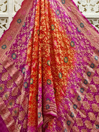 Rani pink and Orange Pure Georgette Bandhani Dupatta