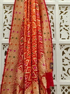 Orange and Red Pure Georgette Bandhani Dupatta