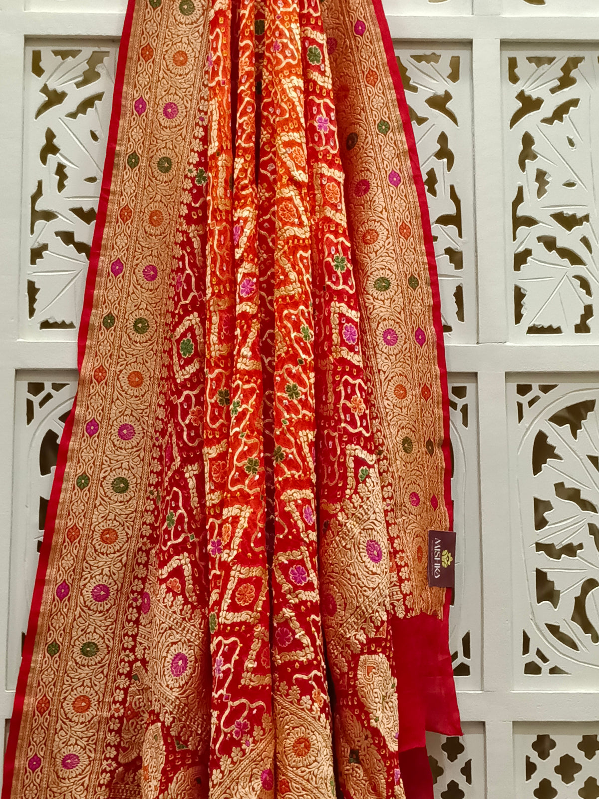 Orange and Red Pure Georgette Bandhani Dupatta