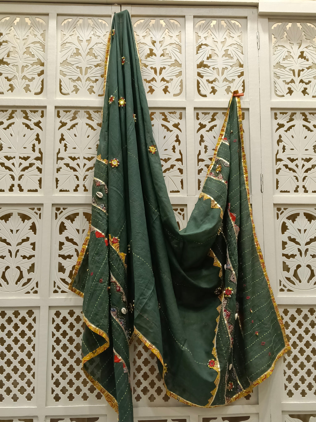 Dark Green Ajrakh Cotton Dupatta