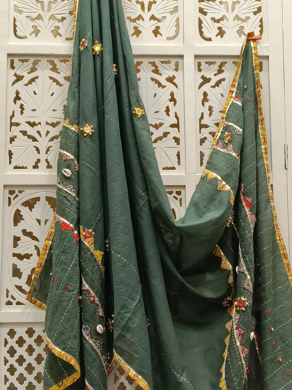 Dark Green Ajrakh Cotton Dupatta
