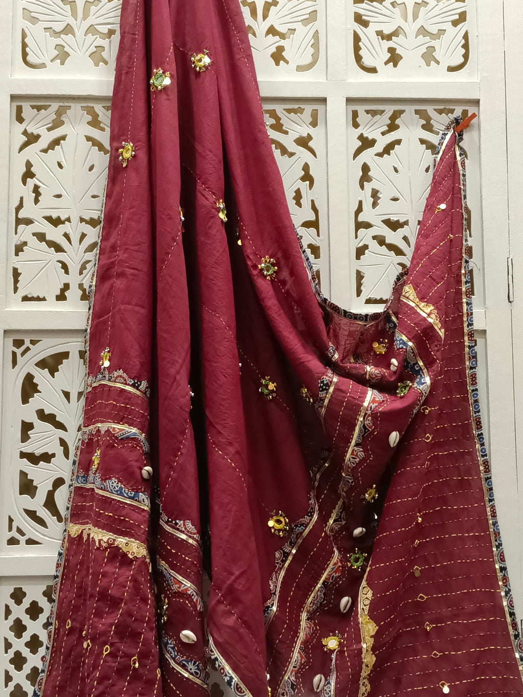 Maroon Ajrakh Cotton Dupatta