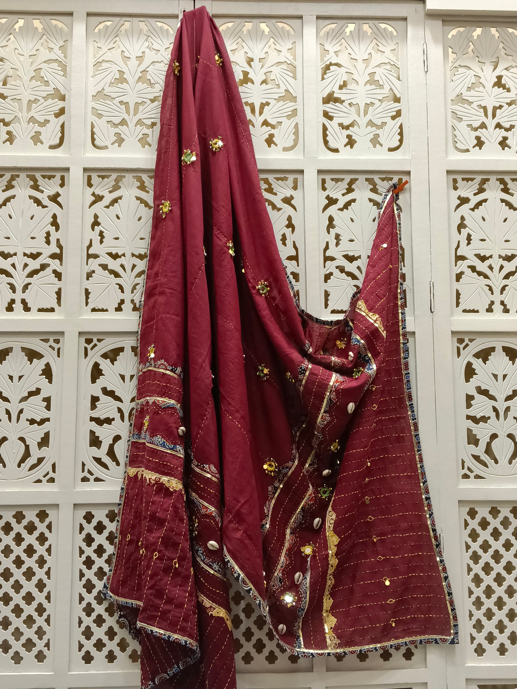 Maroon Ajrakh Cotton Dupatta