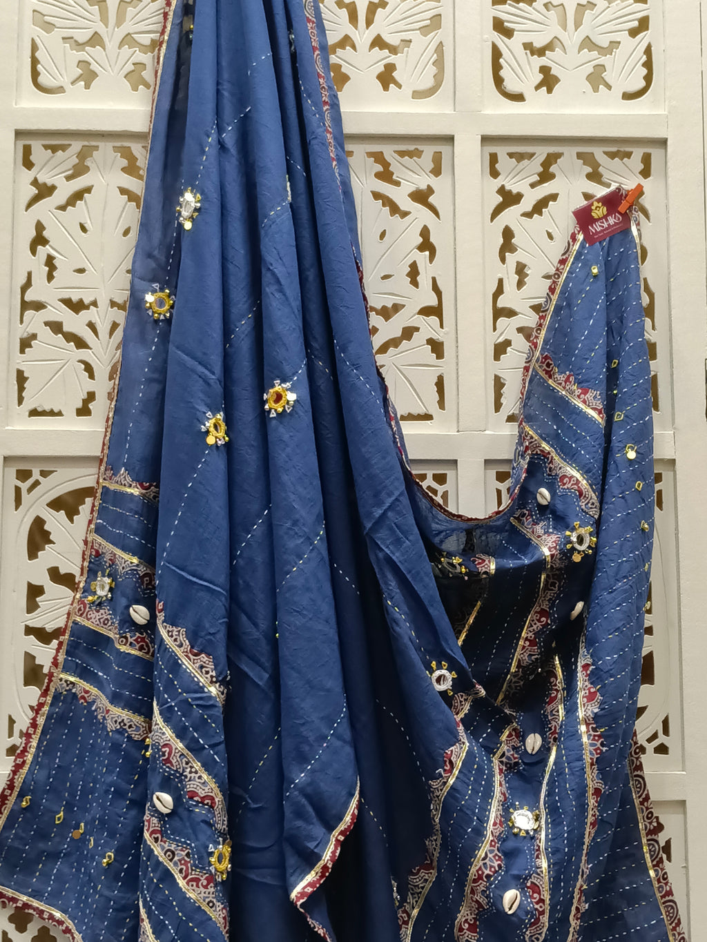 Dark Blue Ajrakh Cotton Dupatta