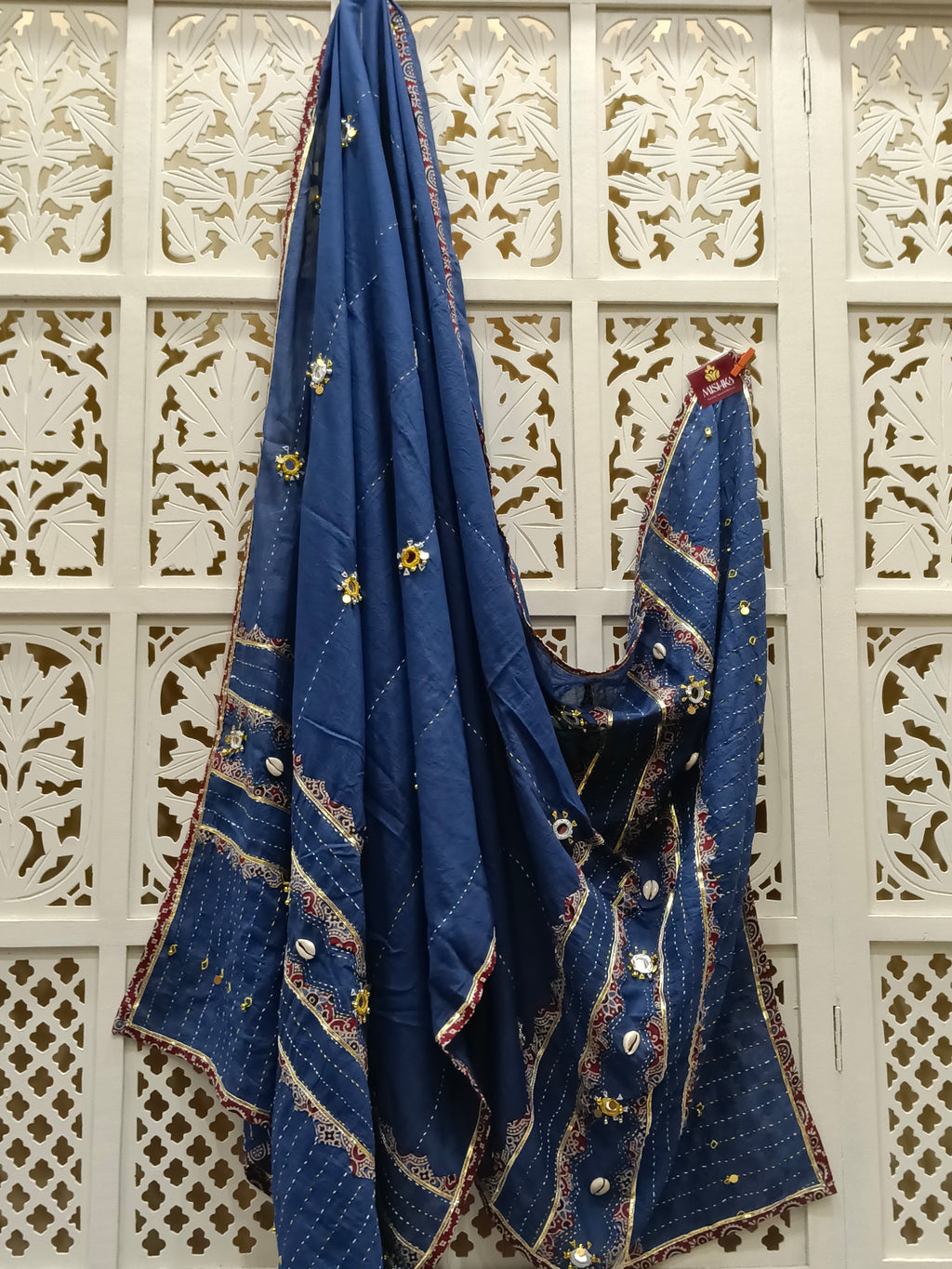 Dark Blue Ajrakh Cotton Dupatta