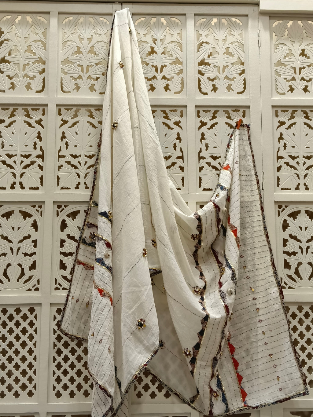 White Ajrakh Cotton Dupatta