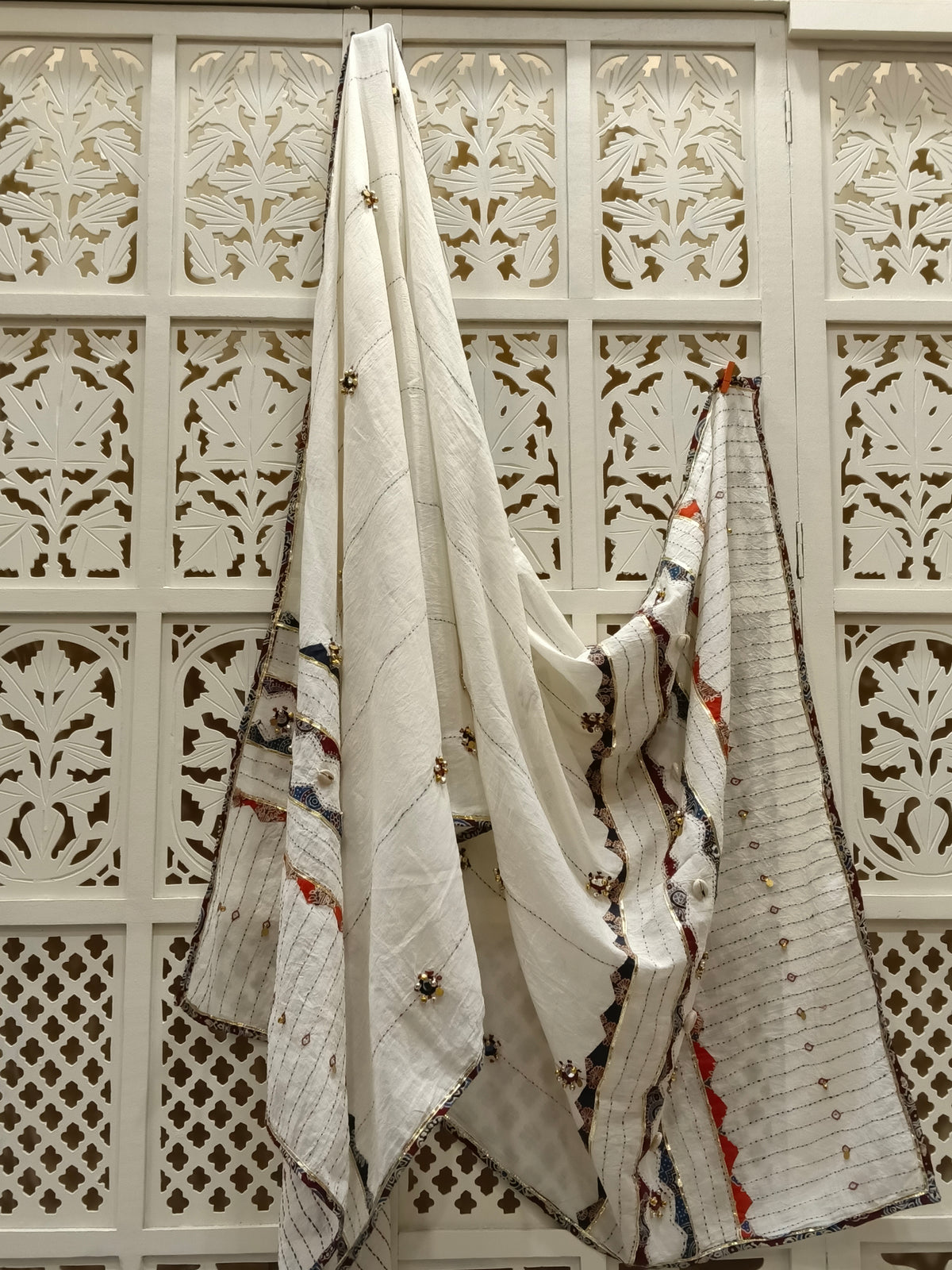 White Ajrakh Cotton Dupatta