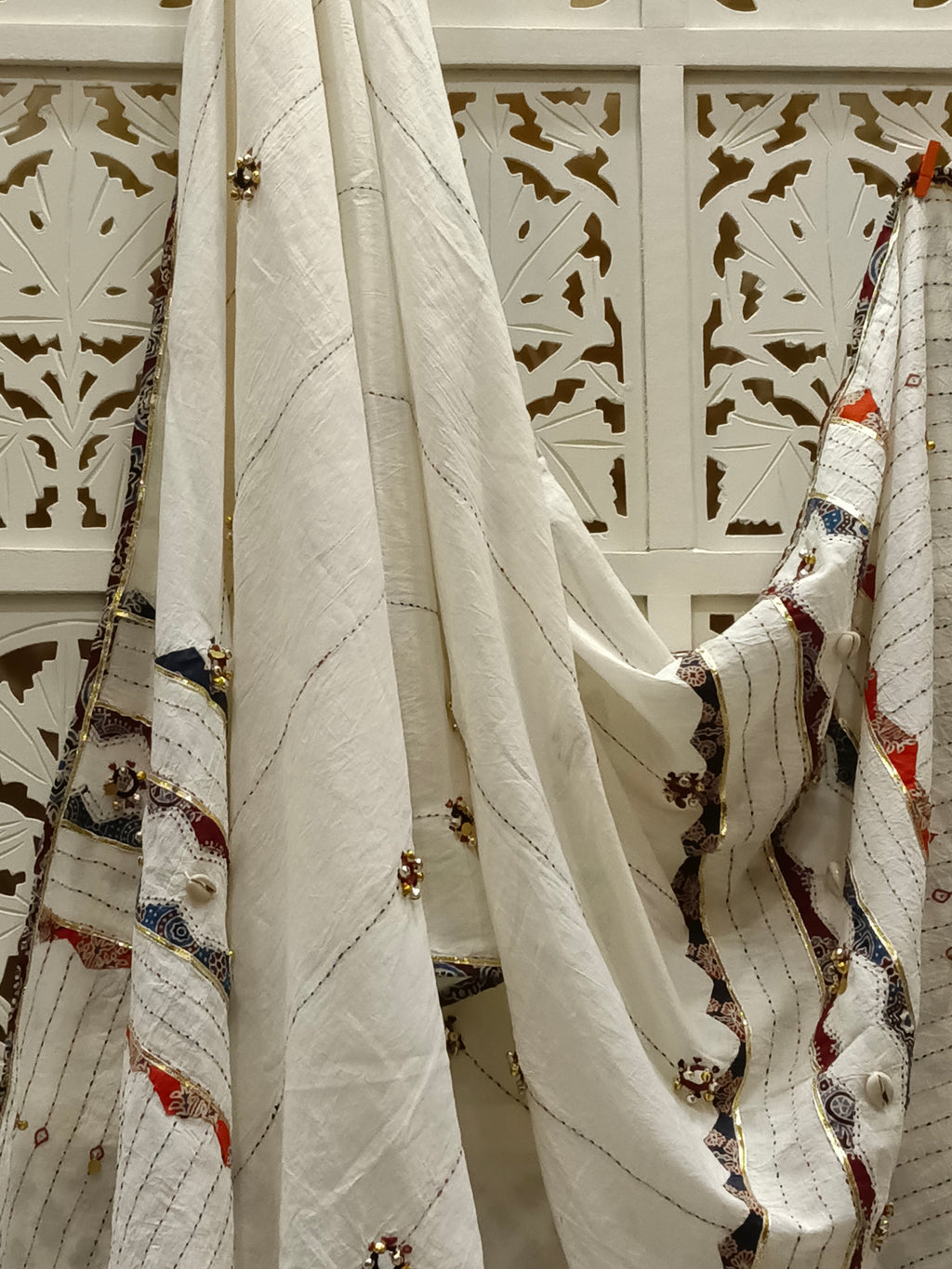 White Ajrakh Cotton Dupatta
