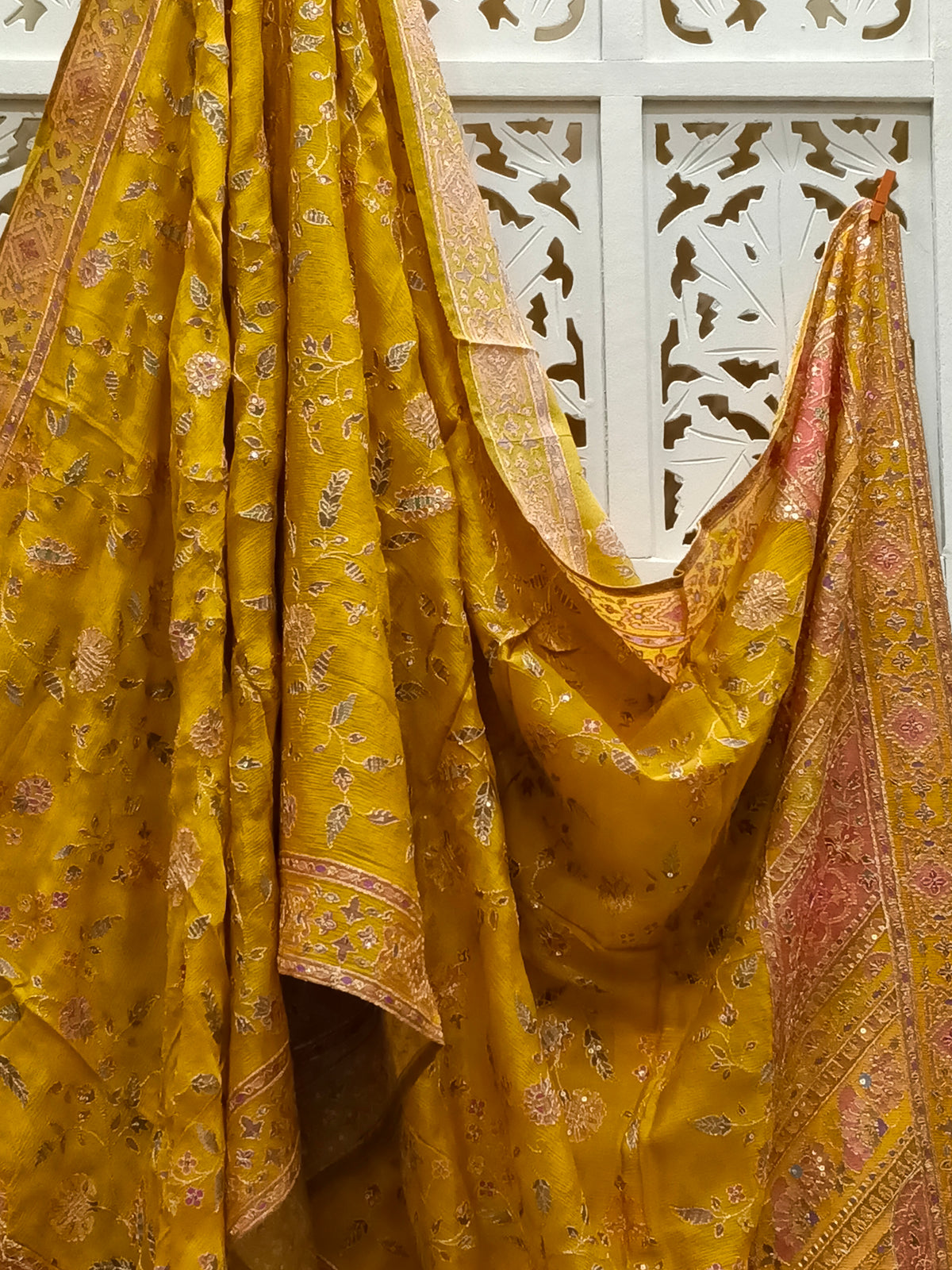 Mustard Handwork Chinon Dupatta