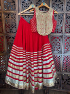 RED AND SKIN MIRROR CHANIYA CHOLI RAAS'25 HANDMADEAHOLIC BY MISHKA