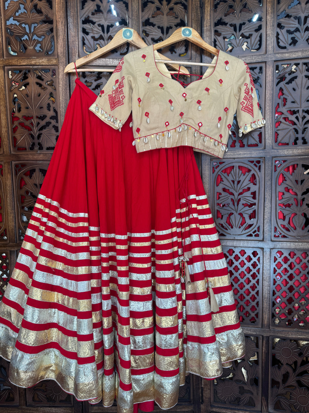 RED MULTI LAMPI CHANIYA CHOLI RAAS'25 HANDMADEAHOLIC BY MISHKA