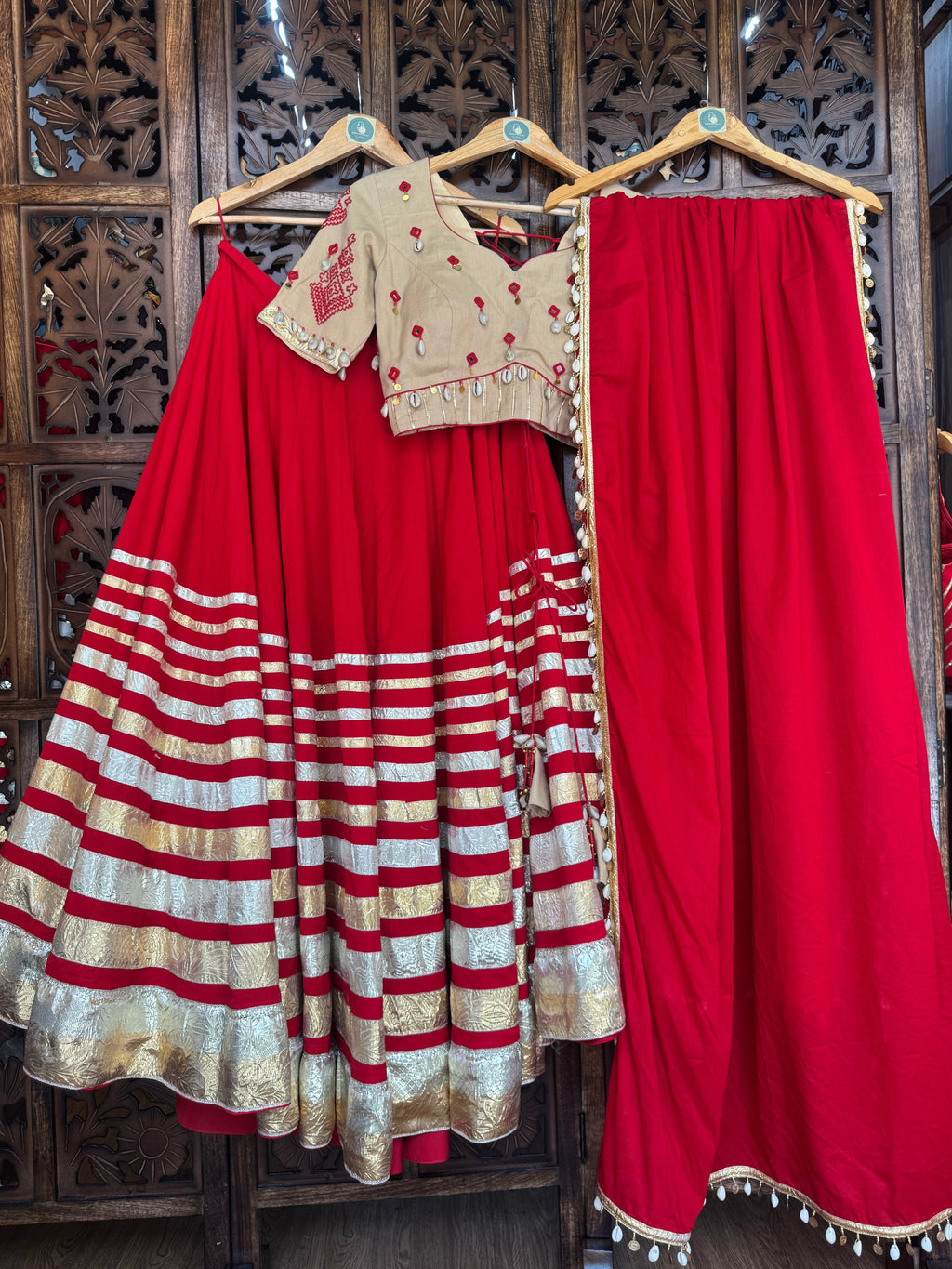 RED MULTI LAMPI CHANIYA CHOLI RAAS'25 HANDMADEAHOLIC BY MISHKA