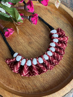 MAROON AJRAKH WHITE  BALL BOHO NECKLACE HANDMADEAHOLIC BY MISHKA