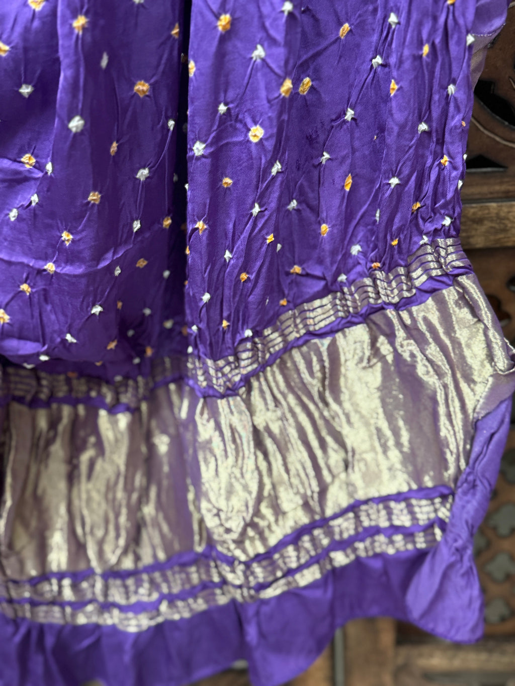 Royal Purple Hand-Tied Modal Silk Bandhani Dupatta with Heritage Zari Border HANDMADEAHOLIC BY MISHKA