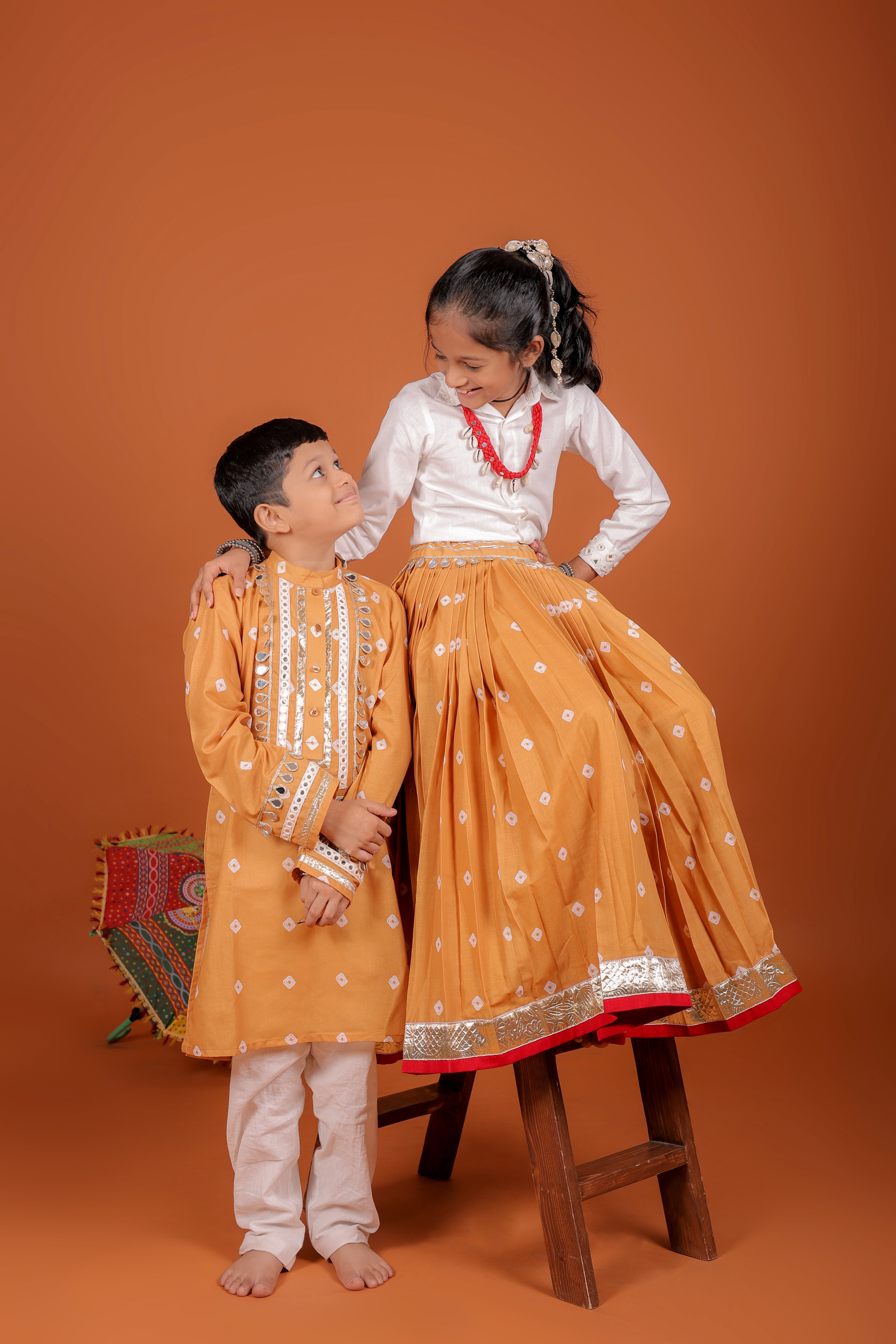 MUSTARD BANDHANI KIDS CHOLI RAAS'25 HANDMADEAHOLIC BY MISHKA