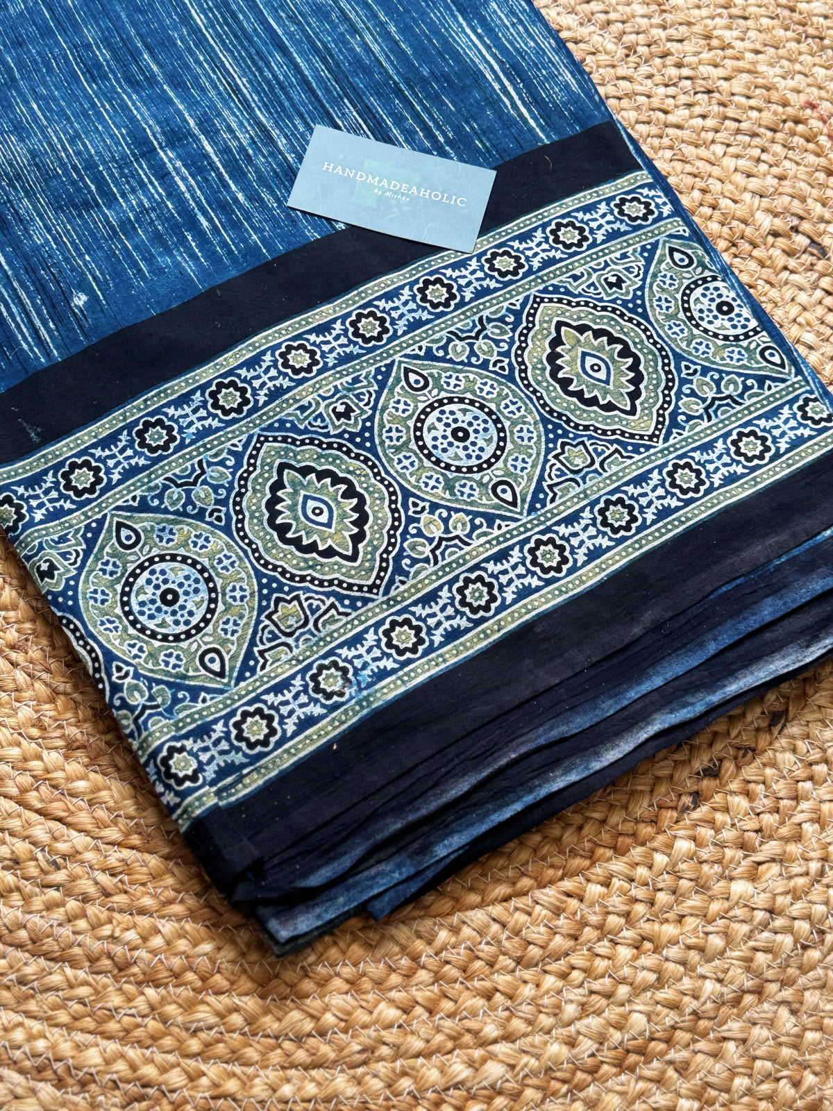 NATURAL AJRAKH PANEL HANDBLOCK COTTON FABRIC