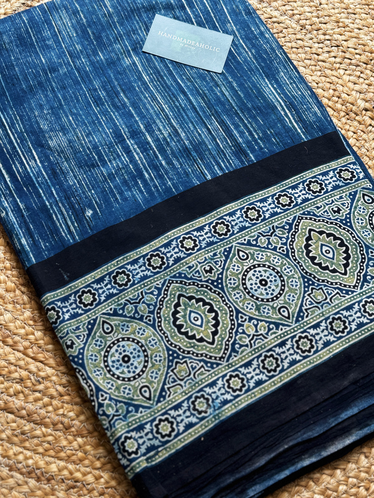 NATURAL AJRAKH PANEL HANDBLOCK COTTON FABRIC