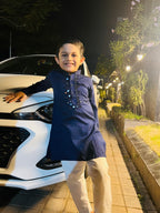 DARK BLUE MIRROR BOYS KURTA - handmadeaholicmishka