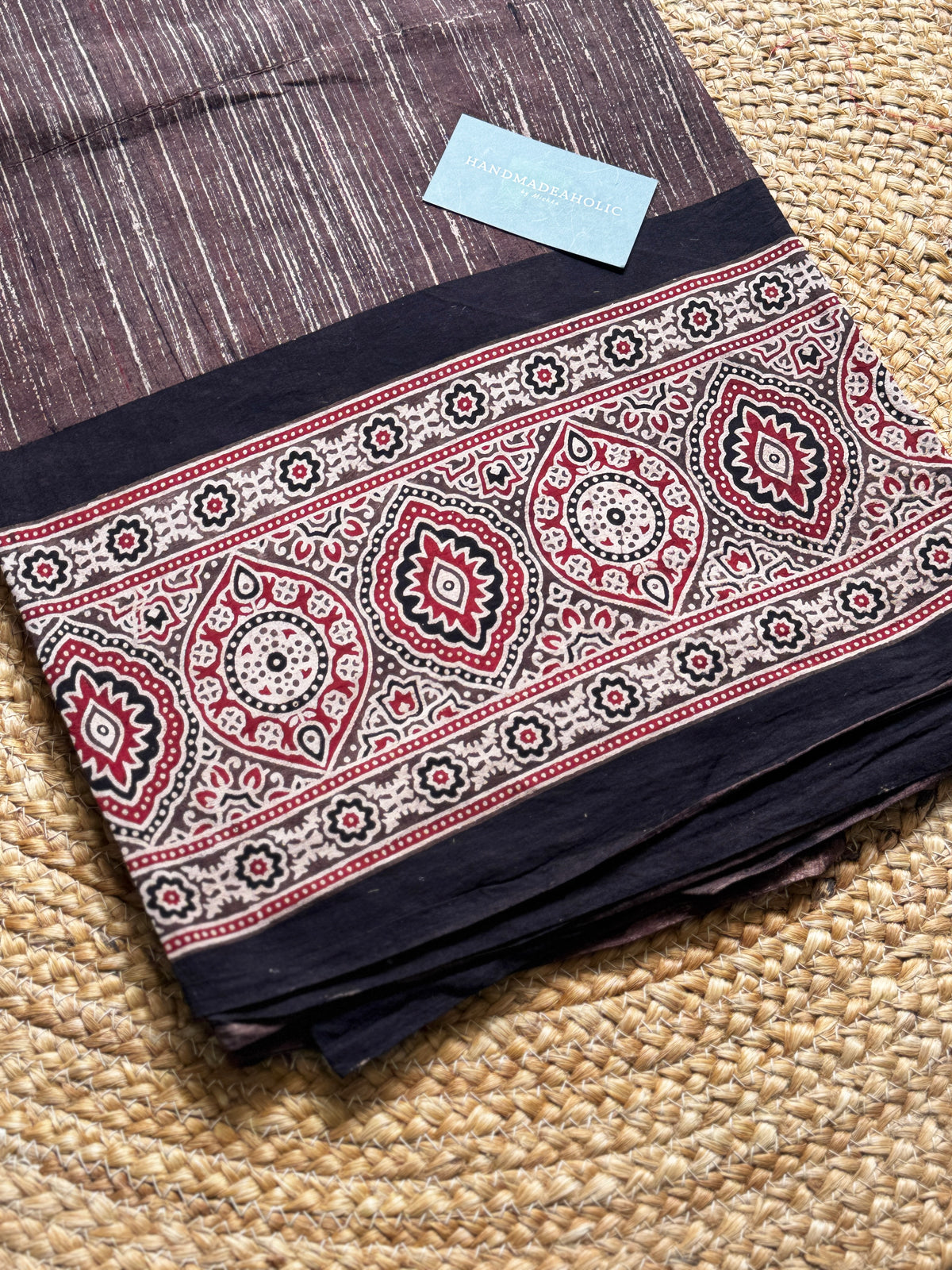 NATURAL AJRAKH PANEL HANDBLOCK COTTON FABRIC