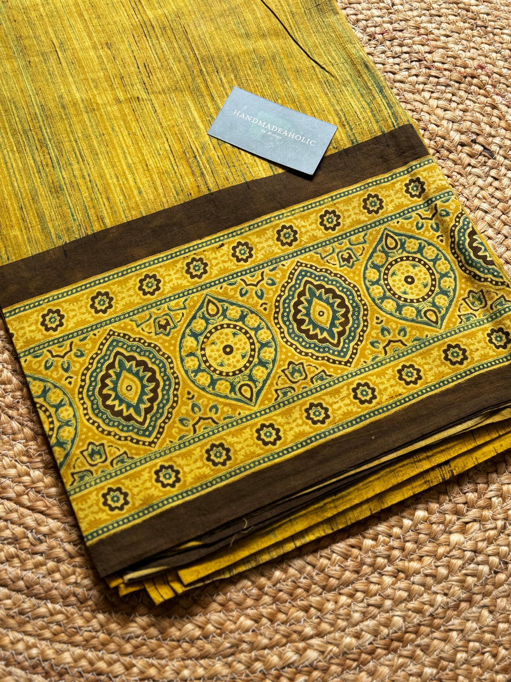 NATURAL AJRAKH PANEL HANDBLOCK COTTON FABRIC