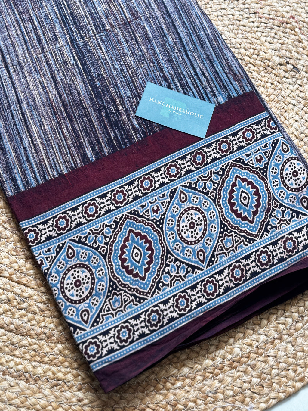 NATURAL AJRAKH PANEL HANDBLOCK COTTON FABRIC