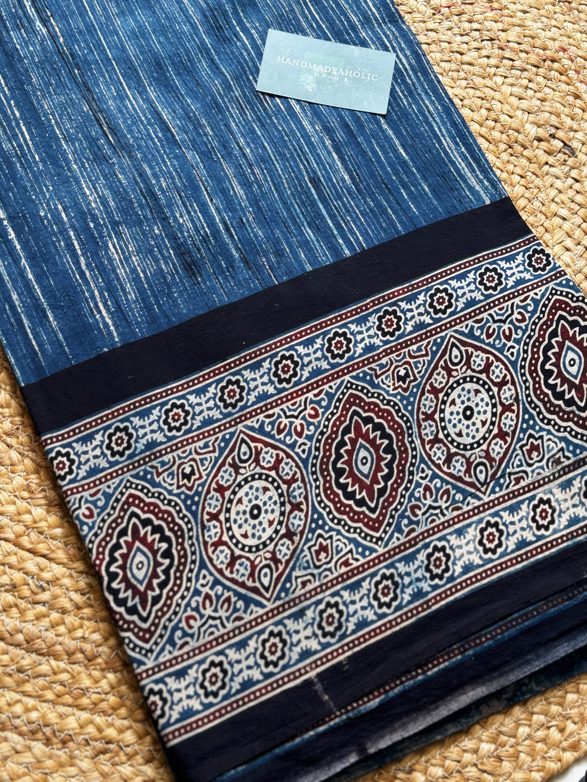 NATURAL AJRAKH PANEL HANDBLOCK COTTON FABRIC