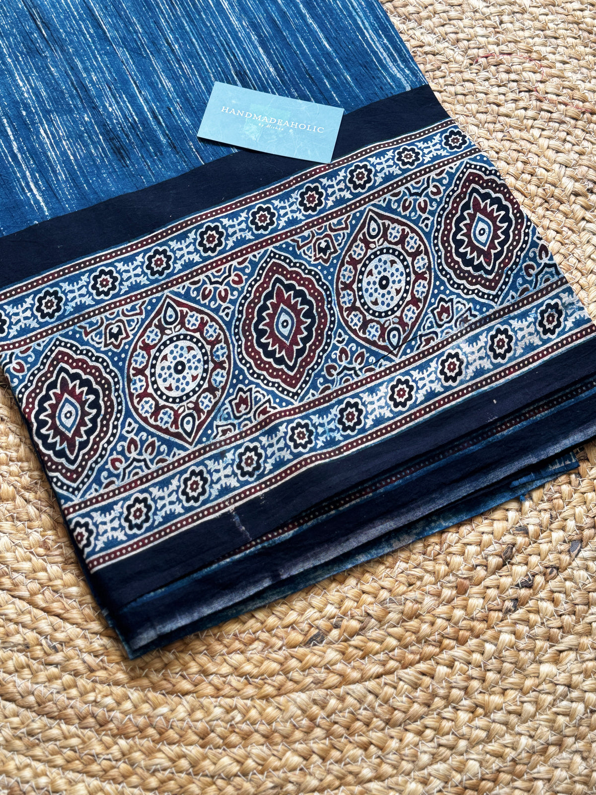 NATURAL AJRAKH PANEL HANDBLOCK COTTON FABRIC