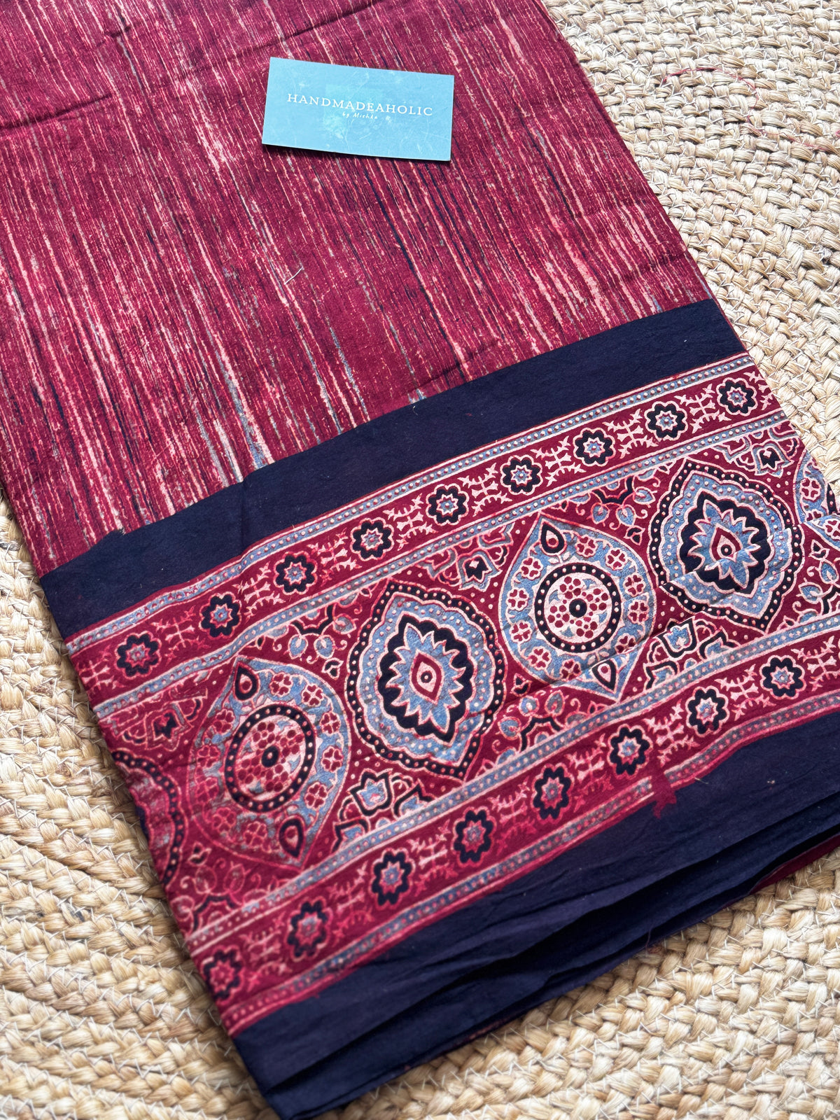 NATURAL AJRAKH PANEL HANDBLOCK COTTON FABRIC
