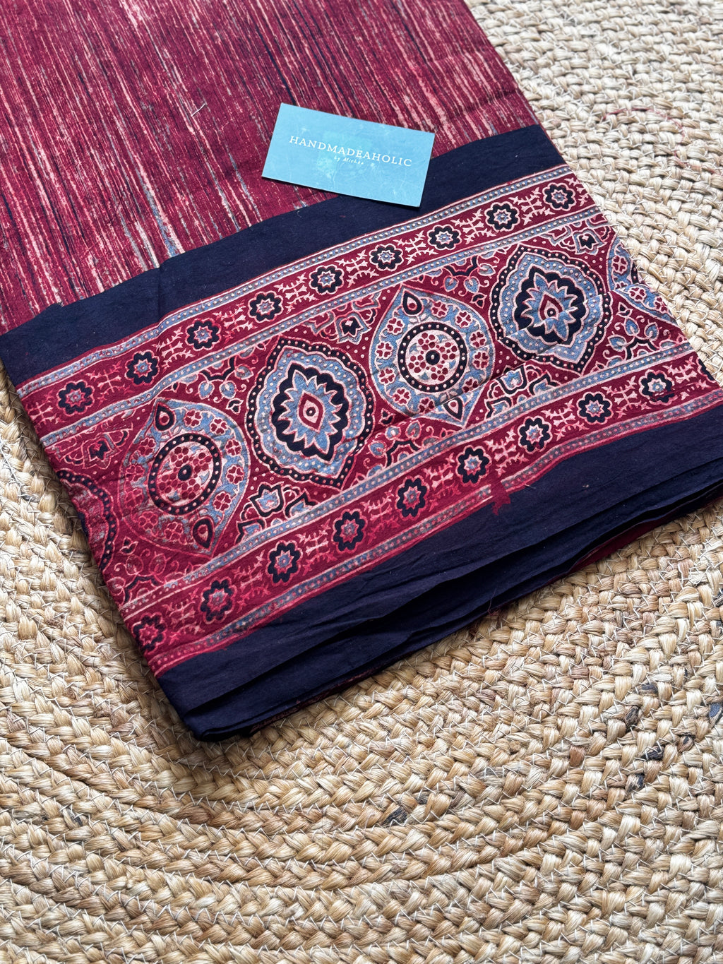 NATURAL AJRAKH PANEL HANDBLOCK COTTON FABRIC