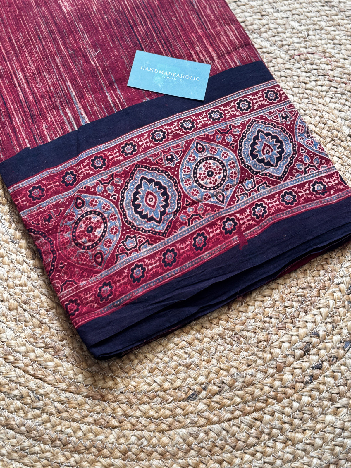 NATURAL AJRAKH PANEL HANDBLOCK COTTON FABRIC