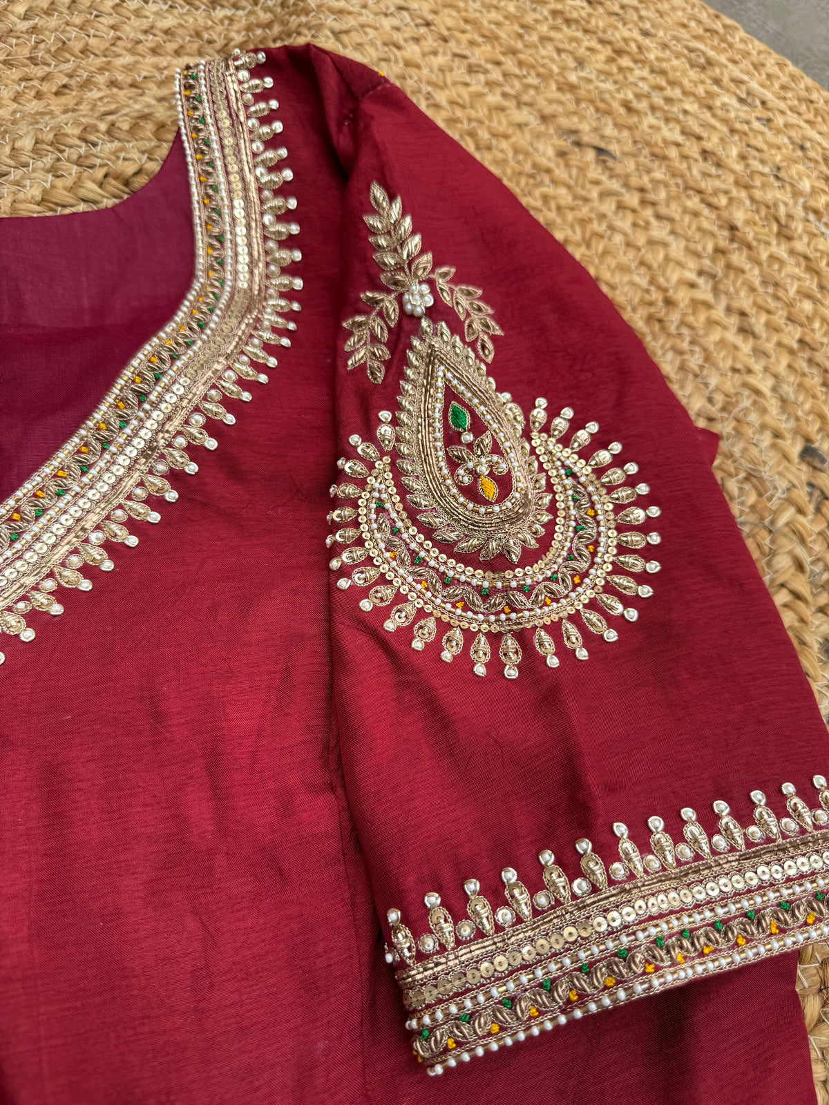 MAROON SILK HANDWORK BLOUSE HANDMADEAHOLIC BY MISHKA