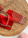 RED HEAVY HANDWORK ROUND NECK BLOUSE HANDMADEAHOLIC BY MISHKA