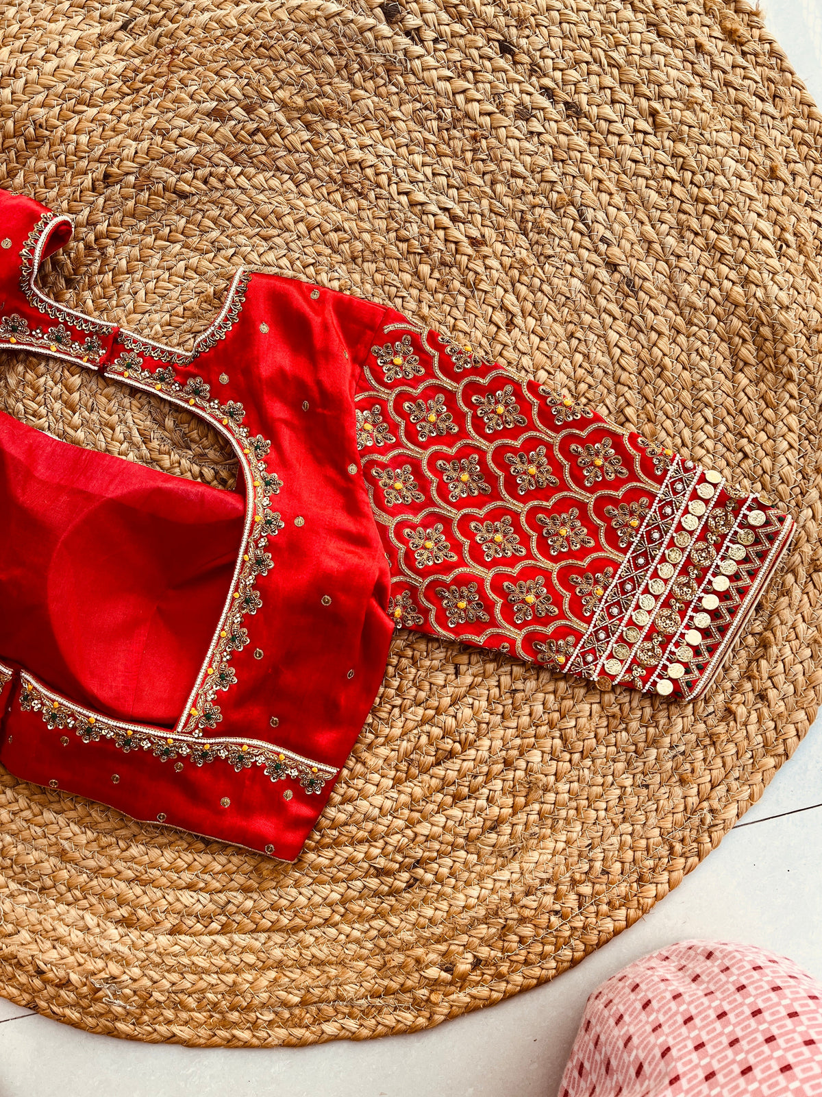 RED HEAVY HANDWORK ROUND NECK BLOUSE HANDMADEAHOLIC BY MISHKA
