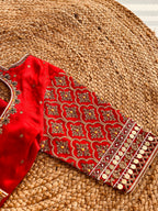 RED HEAVY HANDWORK ROUND NECK BLOUSE HANDMADEAHOLIC BY MISHKA