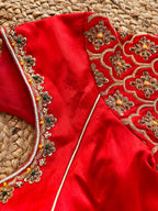 RED HEAVY HANDWORK ROUND NECK BLOUSE HANDMADEAHOLIC BY MISHKA