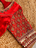 RED HEAVY HANDWORK ROUND NECK BLOUSE HANDMADEAHOLIC BY MISHKA