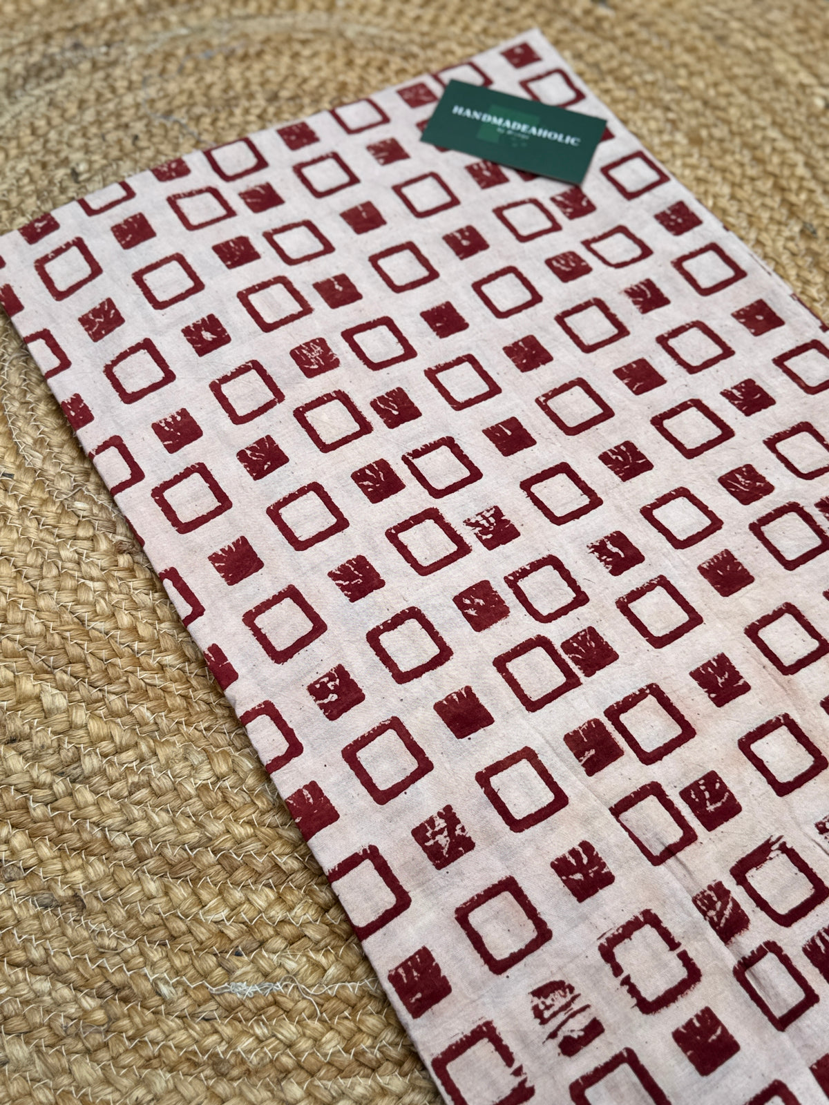 Crimson Geometry: Hand-Block Ajrakh Cotton Fabric in Rustic Madder